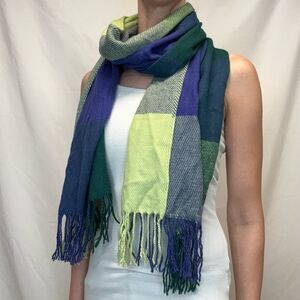 Women’s Plaid Tartan Blanket Scarf Fringe Winter Wrap Shawl OS Purple Green